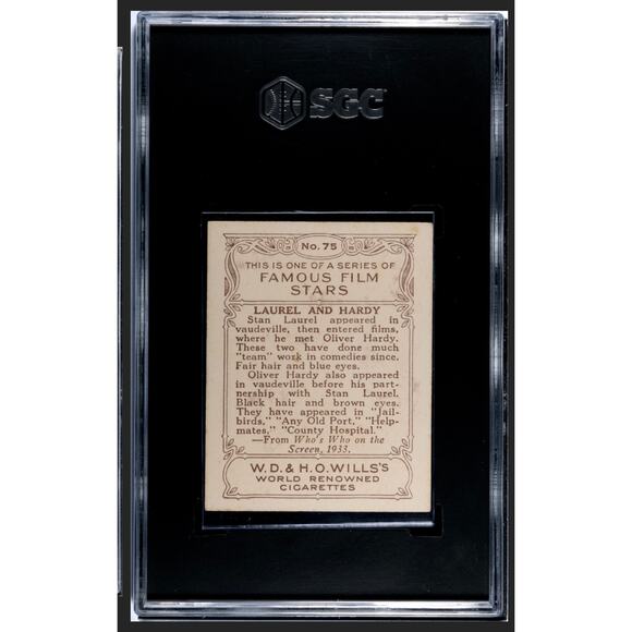 1934 W.D. & H.O. Wills Laurel and Hardy Card SGC 5.5 Famous Film Stars Hollywood - Picture 2 of 3